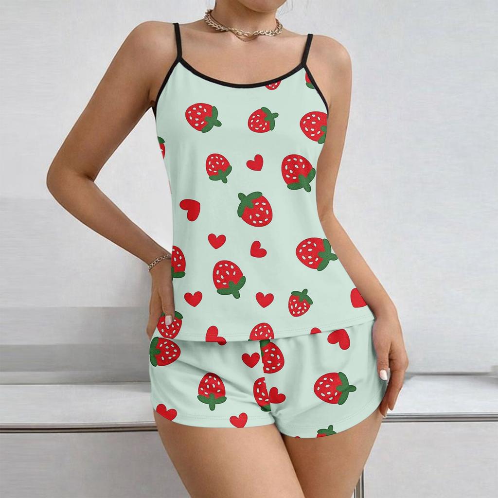 Weiches 2-teiliges Pyjama-Set für Damen, ärmellose Shorts, Loungewear-Sets, Pyjamas, Nachtwäsche