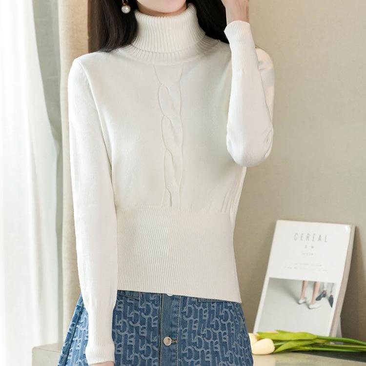 Women's turtleneck Sweater Autumn Winter Short Solid Color Elastic Knitted Top Slim Fit Pullover Knitted Sweater.