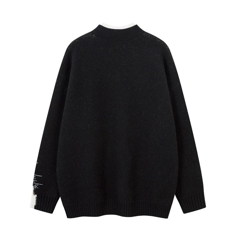 Unisex Oversized Streetwear Knit Sweater With Irregular Patchwork Embroidered Details Acrylic Blend Winter Warm Loose Fit