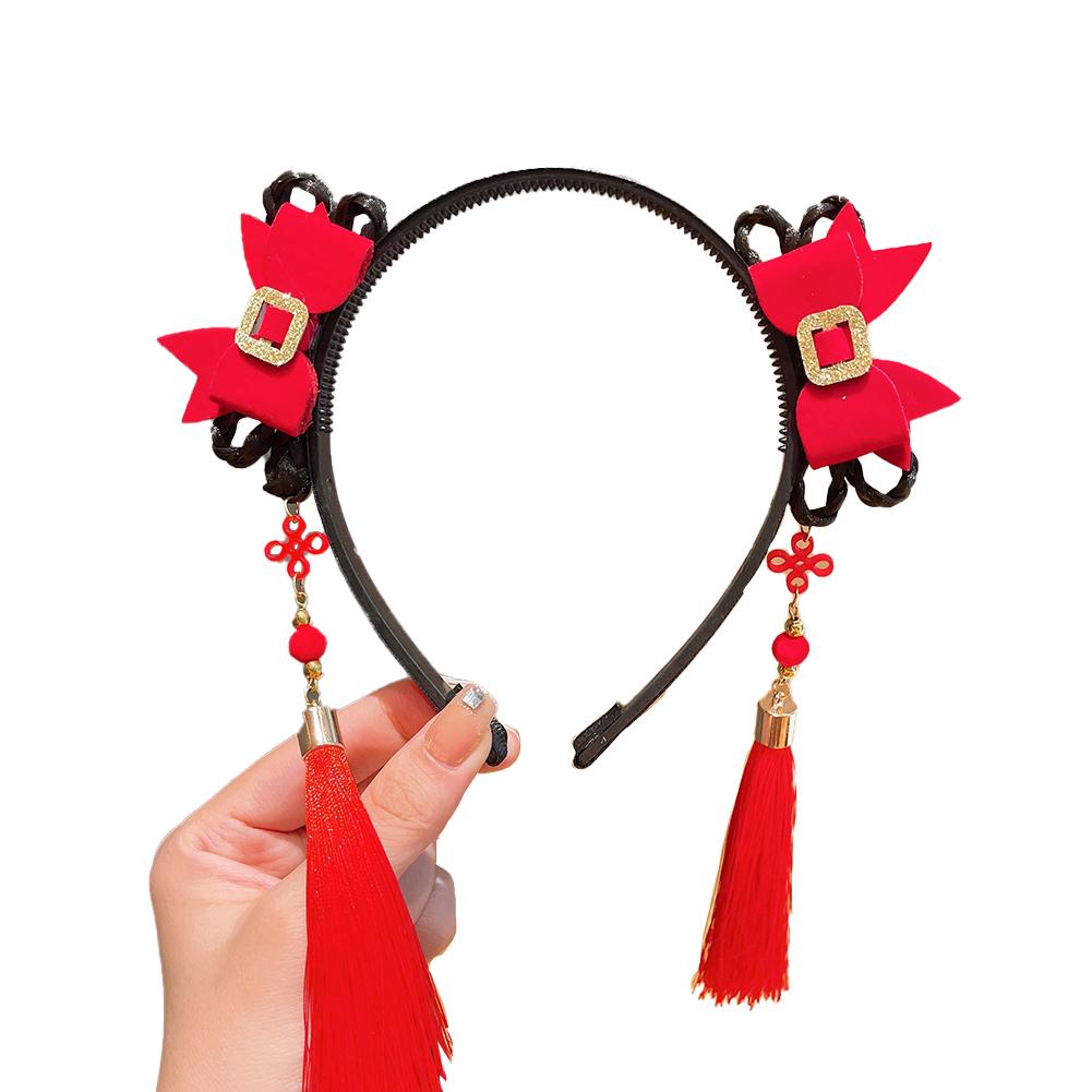 Girls Cartoon Headbands Braid Hair Band Tassel Hair Clip National Style Plush Headwear Hair Accessories For Kids Dress Up