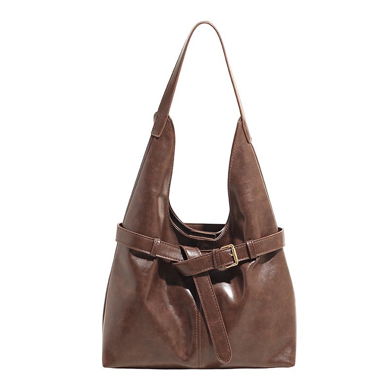 Корейская мода Большая вместимость PU Сумка-тоут через плечо - Элегантная, фактурная женская сумка для通勤