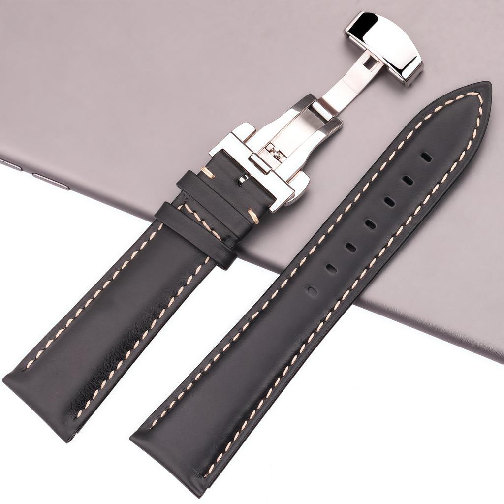 Quick Release Crazy Horse Oil Wax Leather Watch Band Vintage Cowhide Strap Butterfly Deployment Buckle 18mm 20mm 22mm 24mm