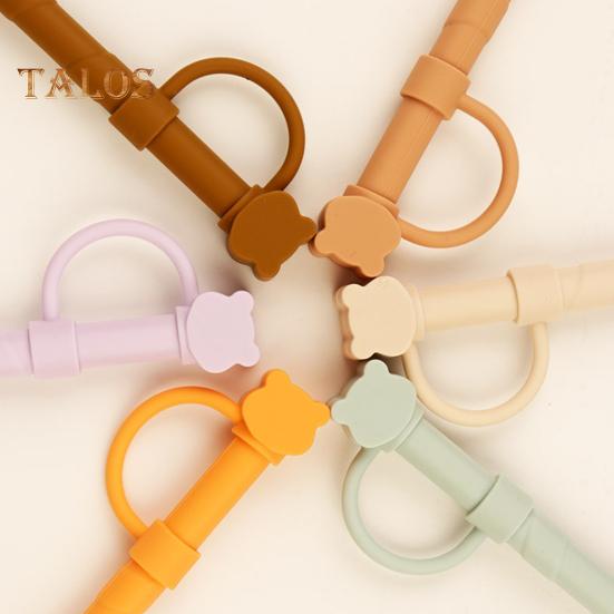 2/8 ks Silikonové krytky na brčka pro 40oz kelímky, opakovaně použitelné, design ve tvaru medvídka, chrániče konců brček, víčka, prachovka pro domov, kolej, restauraci