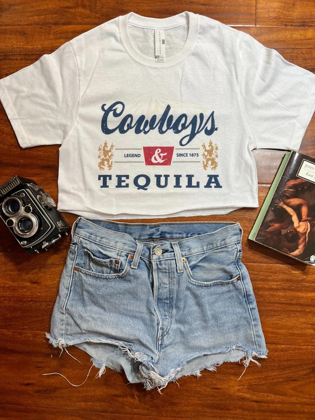 

Cowboys and Tequila Women s Short Sleeve Crop Top | Western Fashion Sizes S-XL S