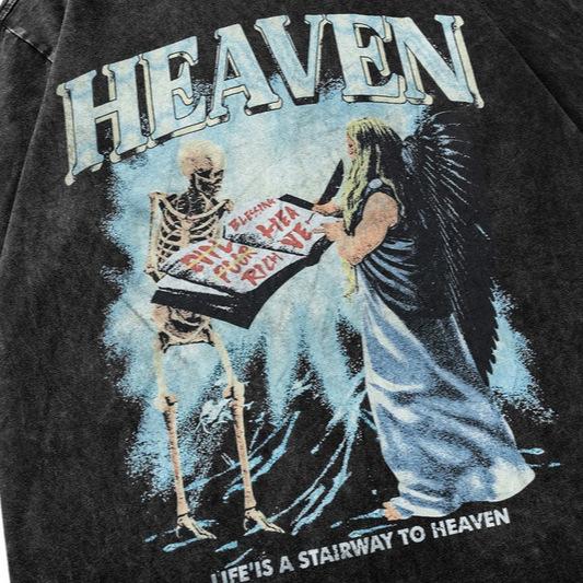 European And American High Street Trendy Brand Skull Print Washing Water Round Neck Tee Shirt Hip Hop Street Retro Short Sleeve T-Shirt Men And Women