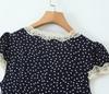 Elegant French Polka Dot Long V-Neck Lace Dress - Women's Summer 2026 Slimming Short-Sleeve Skirt.