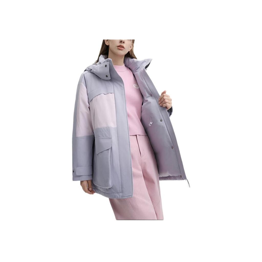 FILA Original Fashion Color Block Casual Loose Waterproof Stain Resistant Hooded Warm Long Sleeve Down Jacket Women outerwear F51W449903F-GY
