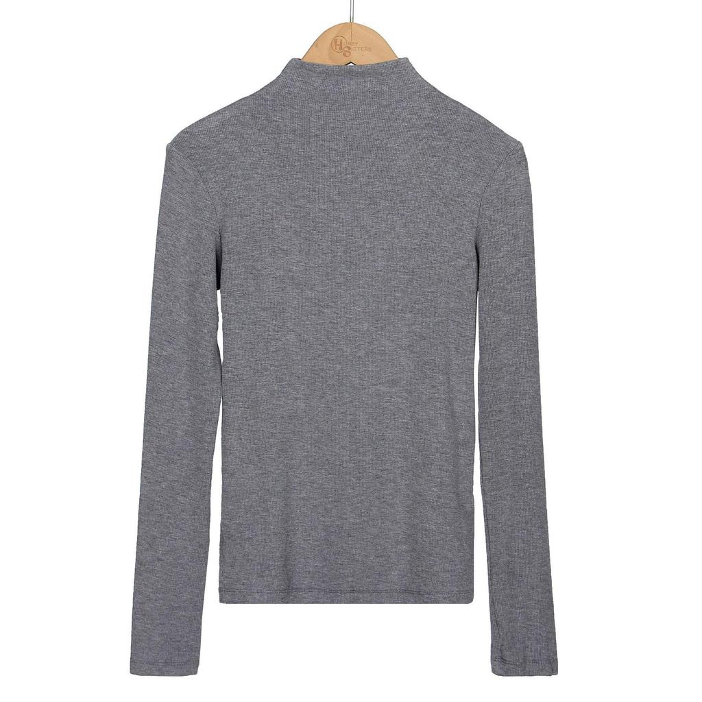 Women's Ribbed Half-High Collar Long-Sleeve Knitted Shirt for Autumn & Winter