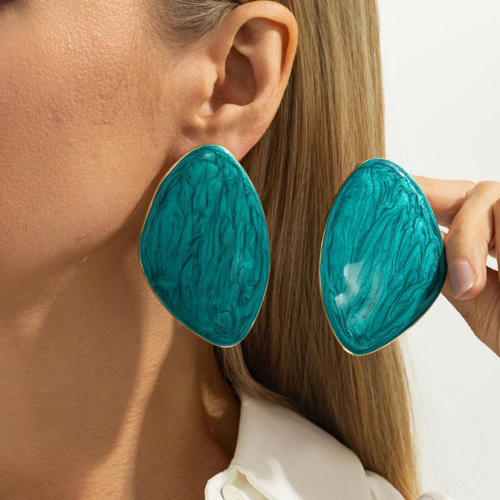 Hong Kong Style Retro Oil Drop Alloy Geometric Earrings Commuting Versatile Multi-color Triangle Earrings for Women