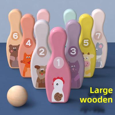 Colorful Wooden Educational Bowling Set for Kids - Animal Design