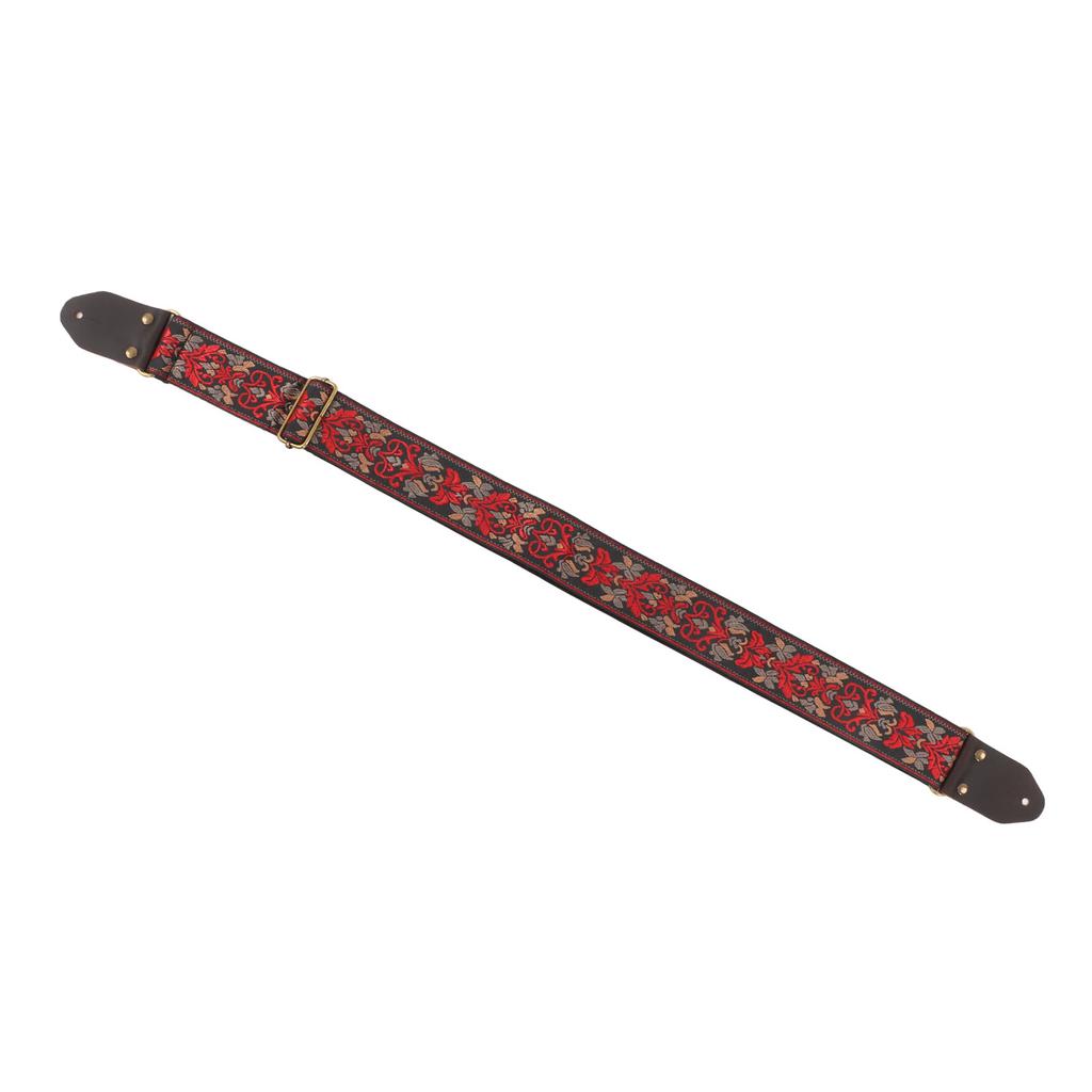 Gitarrengurt Lederkopf für Akustik E-Gitarre Bestickter Jacquard Vintage Blumenmuster Schwarz