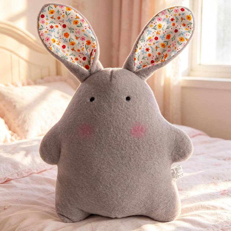 Floral Eyes Rabbit Plush Toy Stuffed Cartoon Animal Pillow Blue Yellow Grey Pink Sweet Plushie Sleeping Companion Back Support