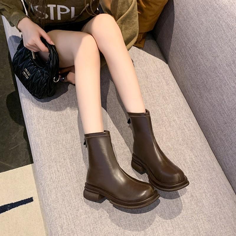 Martin Boots Women's 2025 New Autumn and Winter Velvet Flat-bottomed Chelsea Thin Boots British Style Short Boots Korean Ankle Boots