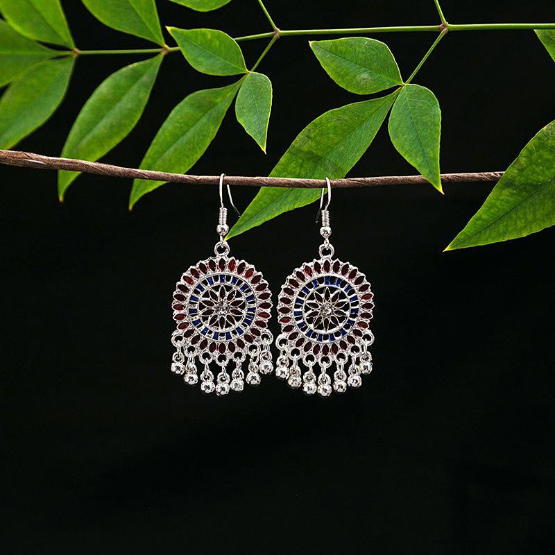 Vintage Ethnic Miao Silver Alloy Teardrop Tassel Earrings