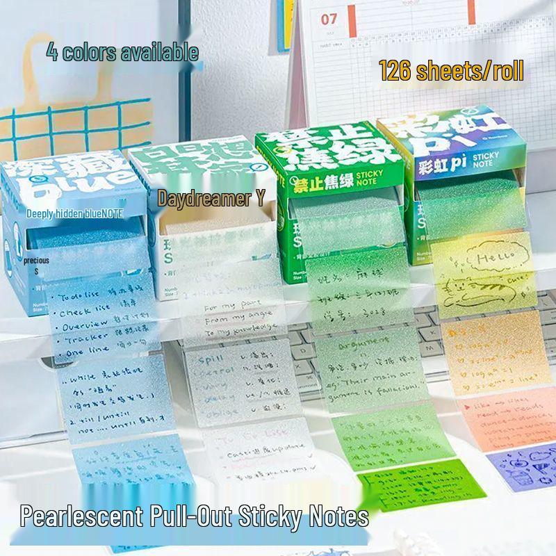 

2025 Прозрачные Перламутровые Быстросохнущие Выдвижные Клейкие Заметки – Без Следов, Чистые Руки, Идеально для Решения Проблем Rainbow PI - approx. 126 sheets/box