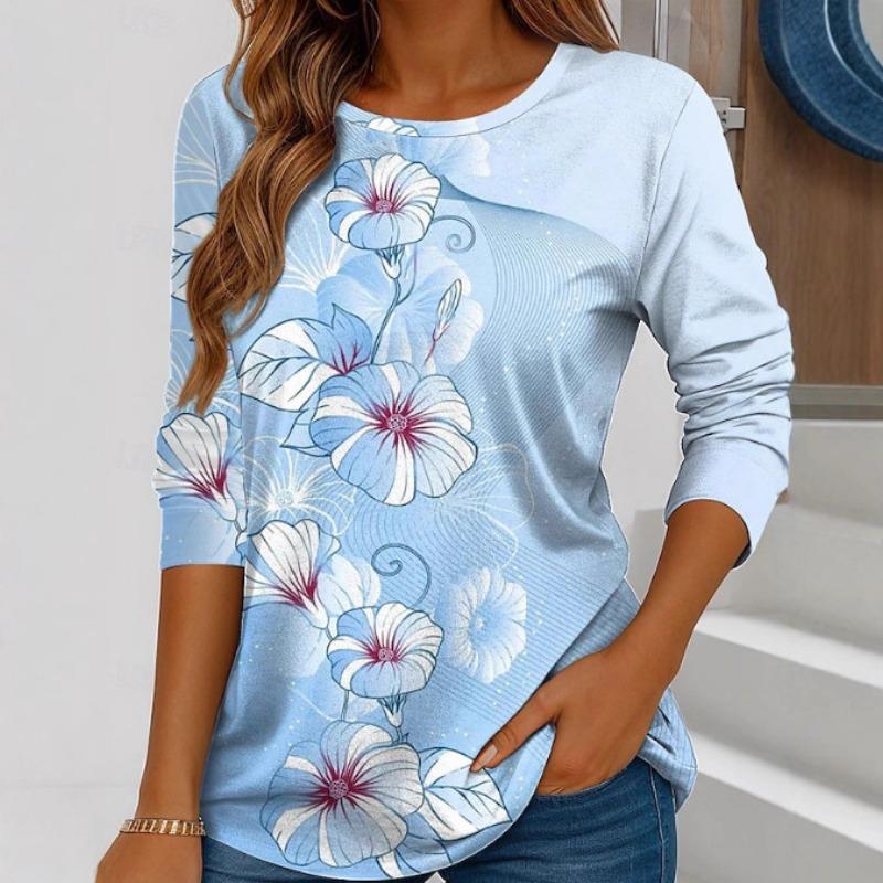 Casual round neck long sleeved printed T-shirt XS