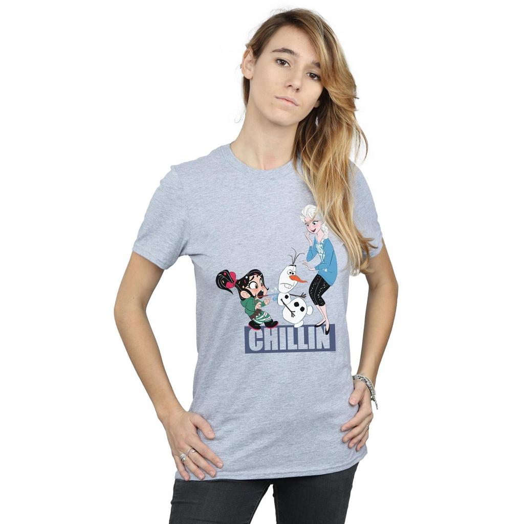 Disney Womens/Ladies Wreck It Ralph Elsa And Vanellope Cotton Boyfriend T-Shirt
