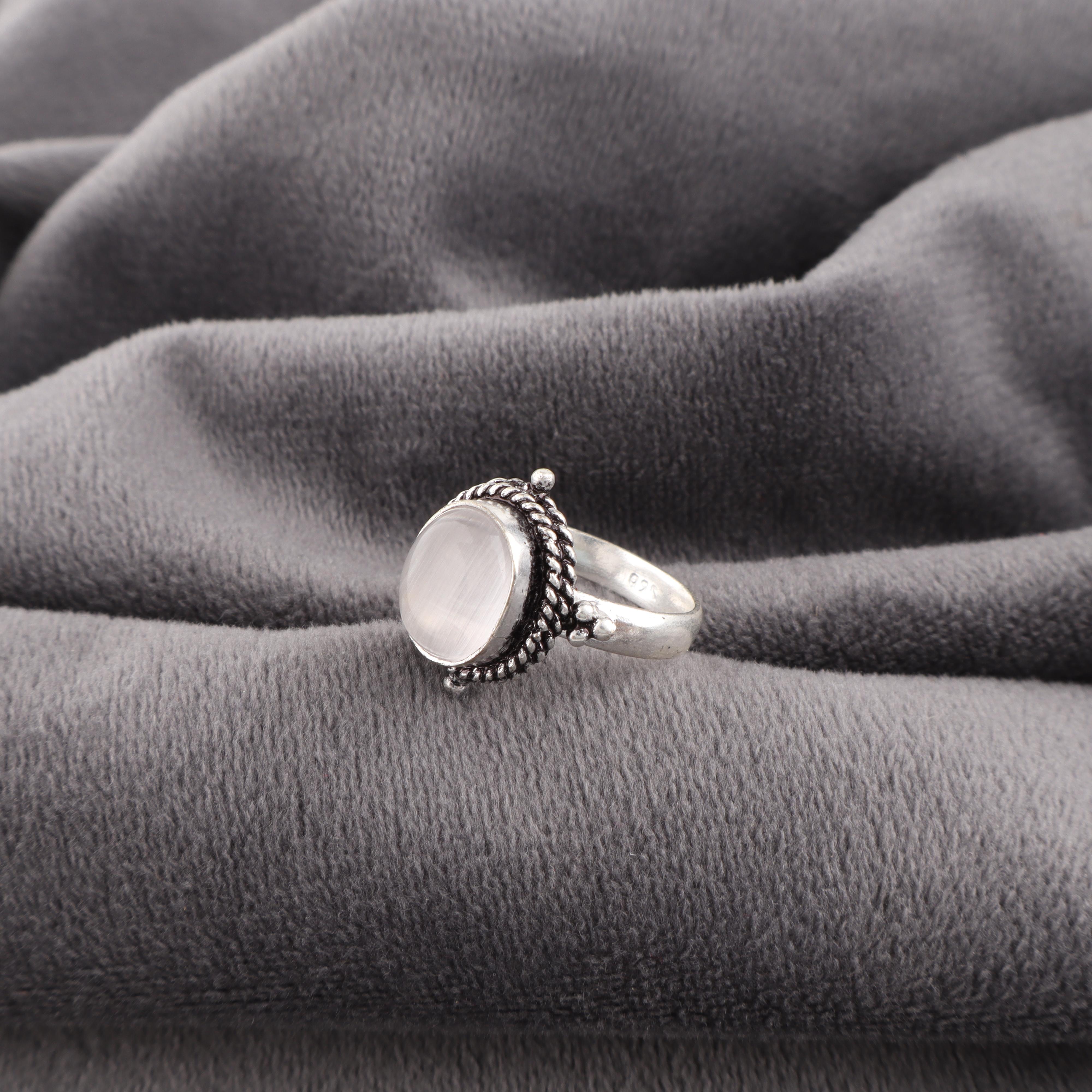 

Ювелирные изделия из селенита, кольцо из драгоценного камня ручной работы, кольцо из стерлингового серебра 925 пробы ручной работы, ослепительные ювелирные изделия, для подарка на помолвку 6.5 белый