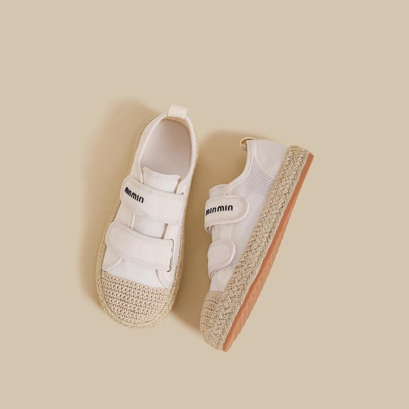 Velcro Little White Shoes Women's Summer New White Breathable Straw Woven Fisherman Versatile Casual Sports Board Shoes