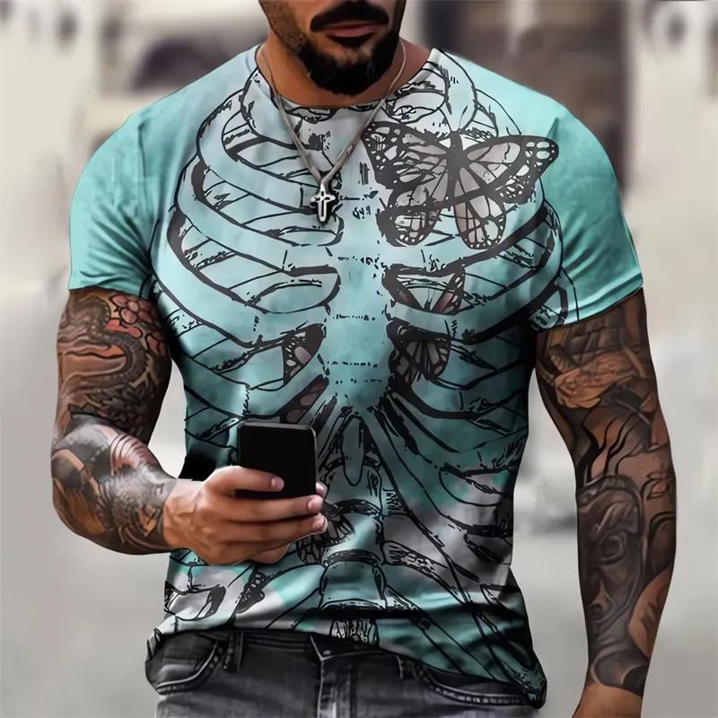 Horror Skelett T-Shirt Herren 3D Knochenprint Grusiges Grafik-T-Shirt Übergroß Kurzarm Streetwear Mode Oberteile Freizeitkleidung