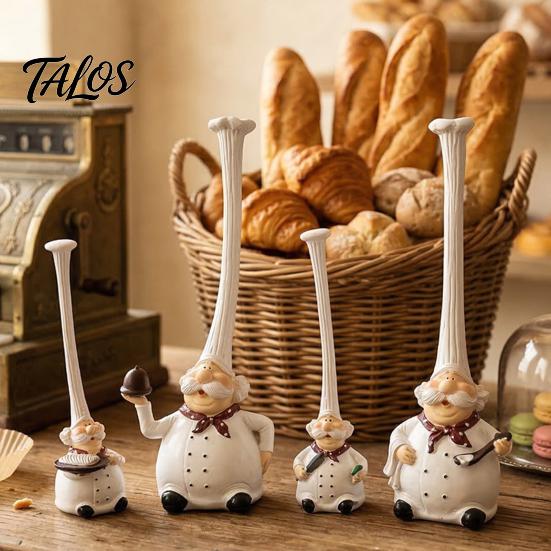 No Paint Peeling Resin Doll 2Pcs Tall Hat Chef Figurine for Kitchen And Restaurant Decor, Hand-Painted Cartoon Statue Dolls with Stable Base Tabletop