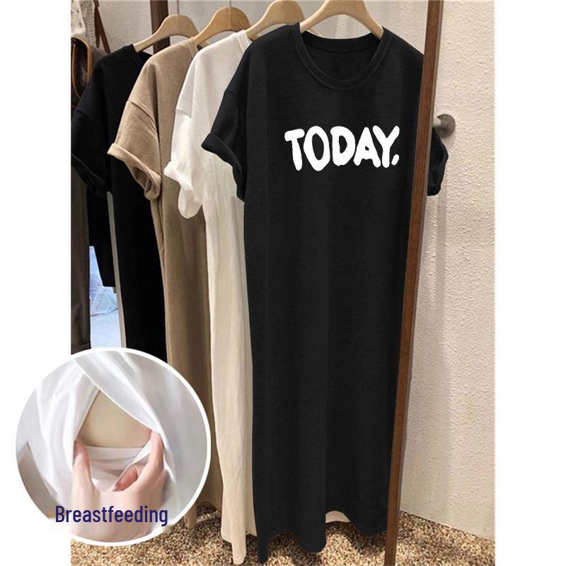 

2024 Корейский стиль Свободное Платье для беременных и кормящих мам Большого размера XL