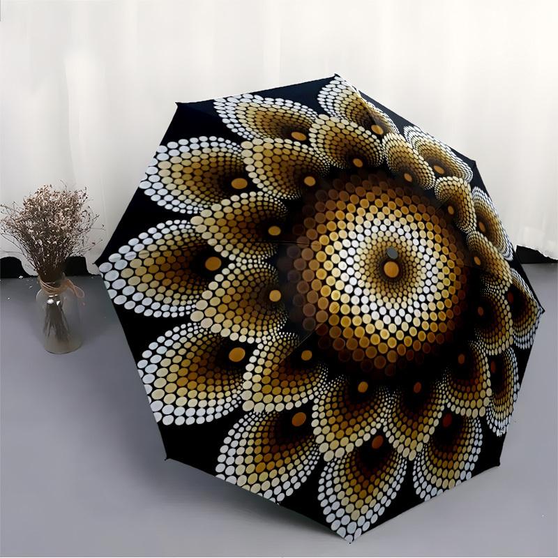 1pc Circular Mosaic Pattern Folding Umbrella, Durable, Suitable for Outdoor Activities or Rain, Suitable for Commuting Yy251027068