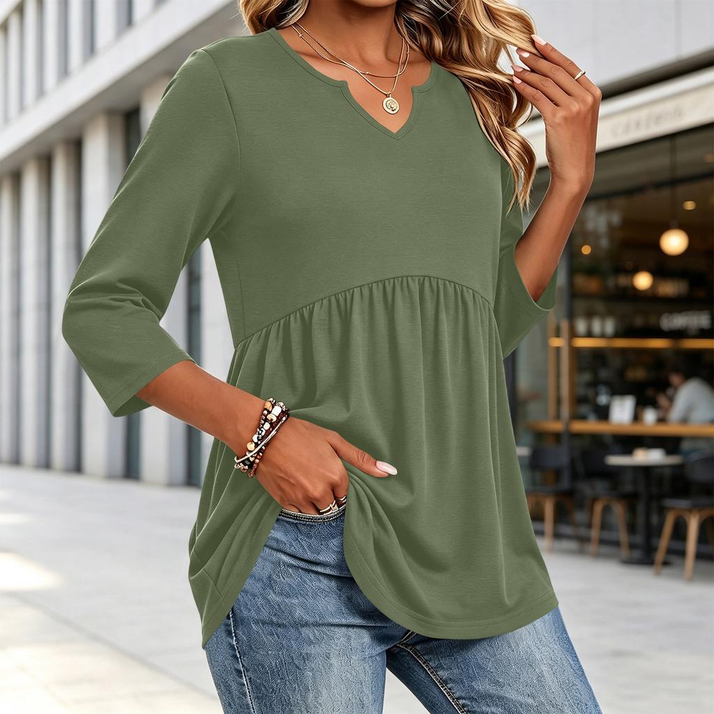 Women's Fashion Casual V-Neck Three-Quarter Sleeve Shirt
