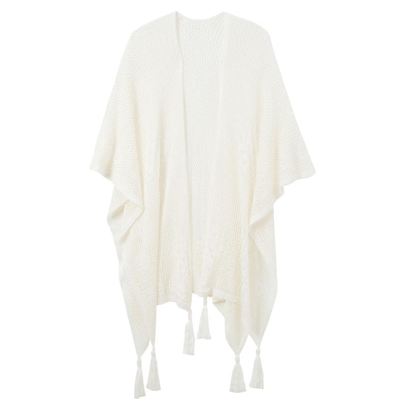 New Chinese Style Hollow Jacquard Tassel Knit Shawl One Size