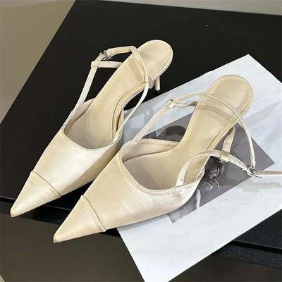 Fashion High Quality Satin Slingback Pumps Women Sexy Pointed Toe Back Strap Buckle High Heel Sandals Fashion Shallow Party Dress Shoes