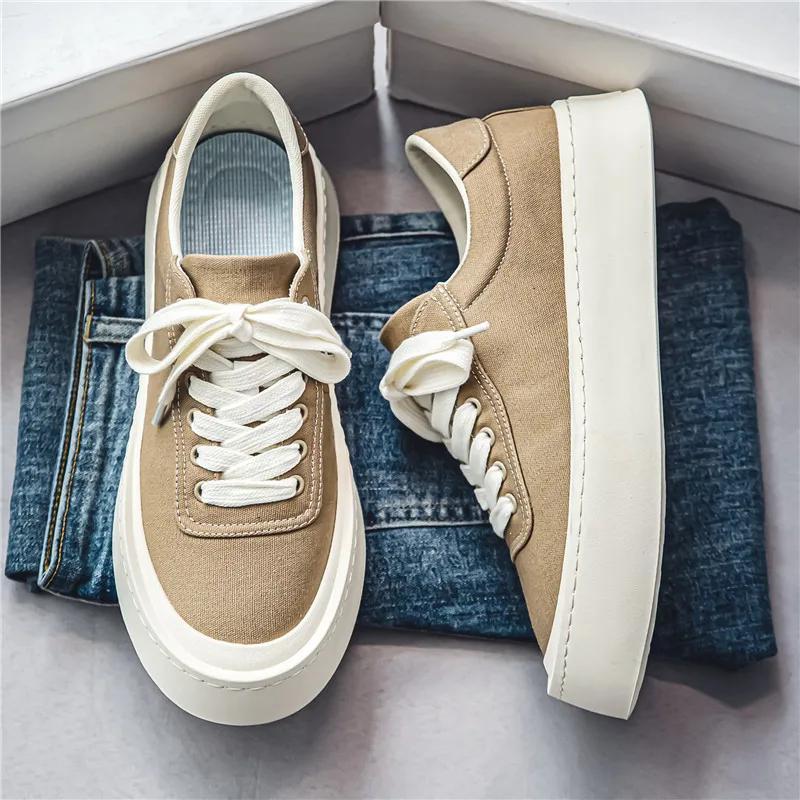 Men's Canvas Sneakers Platform Thick Sole Casual Shoes Outdoor Skateboarding Male Wlaking Shoes