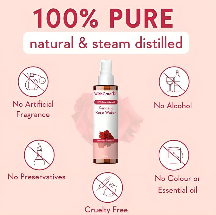 WishCare® 100% Pure & Natural Rose Water - For Skin, Face & Hair - Steam Distilled - Kannauj Gulab Jal - Spray Skin Toner –200ml