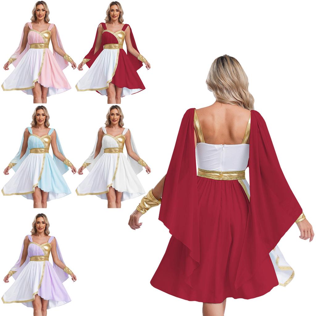 Womens Irregular Hem Chiffon Dress Gold Stamped Design Sleeveless Style Hidden Zipper Cuffs Party Performance Gown