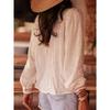 Spring Women's Vintage Ethnic Embroidered Long Puff Sleeve Vacation Blouse Top