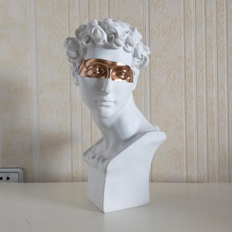 

28 см Завязанный глазами Давид Резина Арт Голова, Европейский настольный скульптурный орнамент в стиле гипса