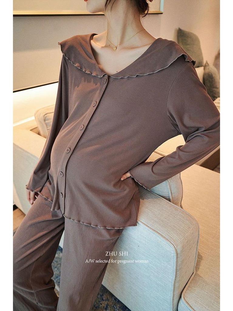 Maternity Lounge Set: Loose-Fit Plus Size Pajamas for Spring & Autumn - Ideal for Postpartum Nursing & Homewear