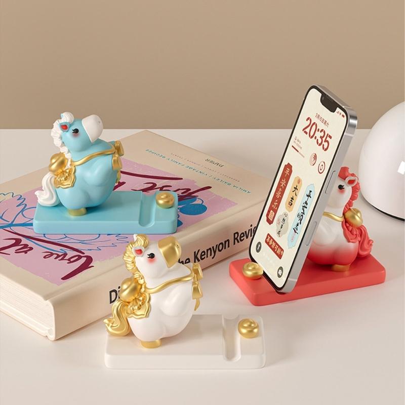 Fortune Bringing Horse Theme Mobile Holder Artistic Rosin Crafted Cellphone Stand Phone Support Stand for Office Decor