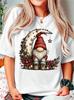Christmas Gnome On Moon Unisexs Crew Neck Short Sleeve T Shirt Xmas Star Bell Poinsettia Graphic Tees For Ladies Daily Wear