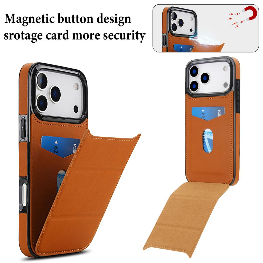 Phone Case for iPhone 17 Pro Max Air 16e 16 15 Plus 14 13 Mini 12 11 Pro XR XS Max Card Holder Invisible Bracket Leather Shell