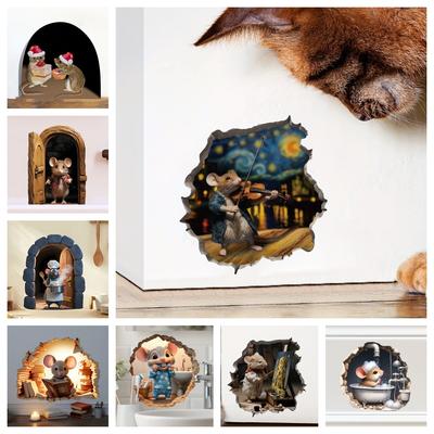 Christmas Cartoon Cute Little Mouse Hole Sticker DIY Living Room Entrance Wall Beautification Decorative Wall Sticker