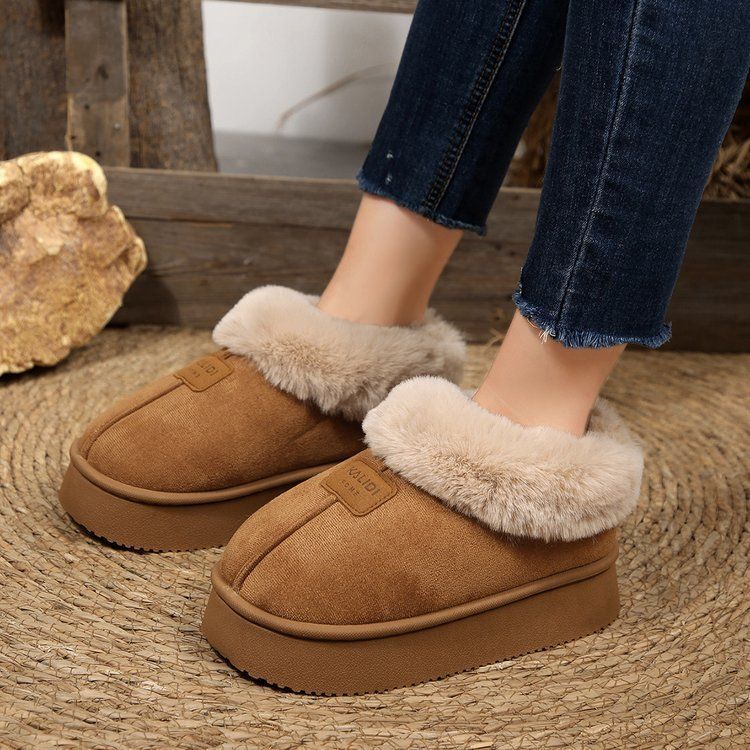 Bag heel cotton slippers women's autumn and winter 2025 warm indoor home thick sole plush outer wear confinement shoes men
