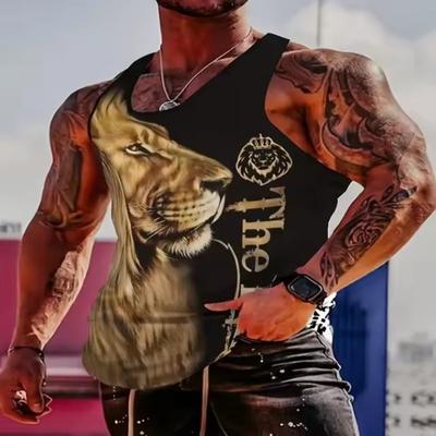 Gilet da uomo alla moda con motivo leone, estivo, casual, traspirante, rinfrescante, da palestra, per l'esercizio fisico, t-shirt gilet nuova da uomo per la corsa e lo sport