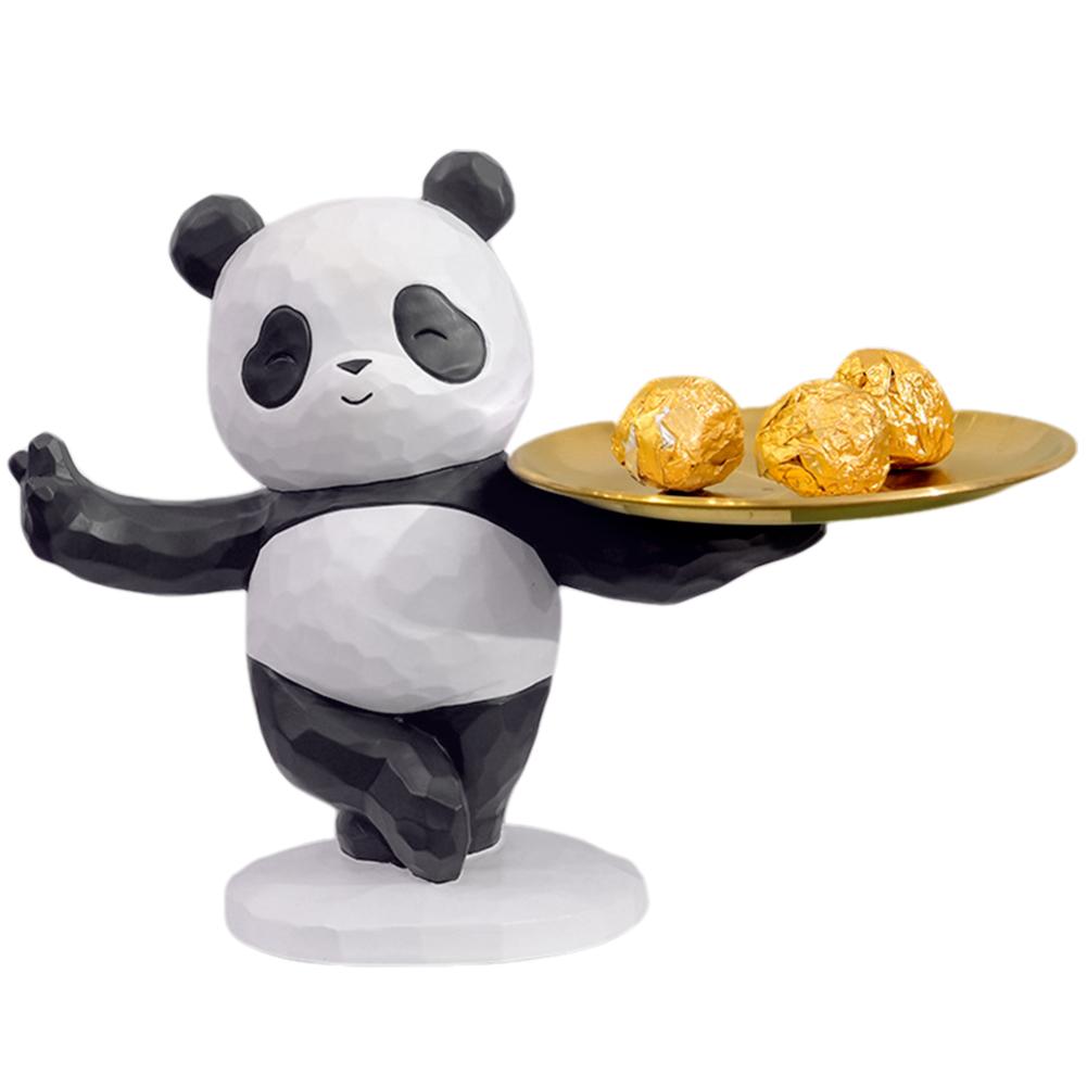 Decorative Panda Statue Creative Animal Sculpture Storage Tray Panda Model Holding Tray for Living Room Hallway Home Decoration