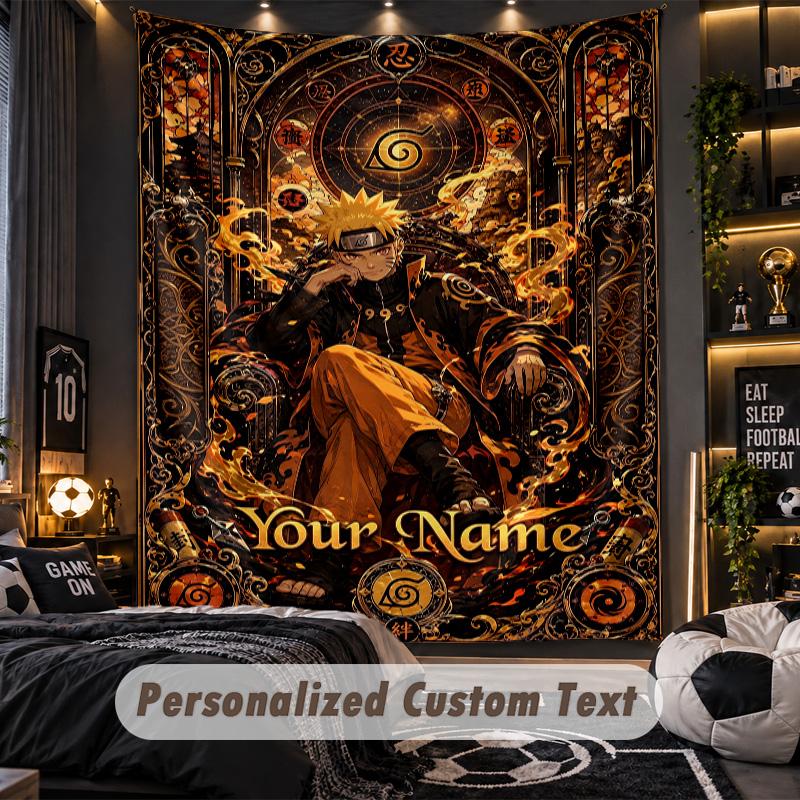 Personalized Wall Tapestry,Naruto Custom Printed Name, Fabric Wall Art For Indoor Room Backdrop