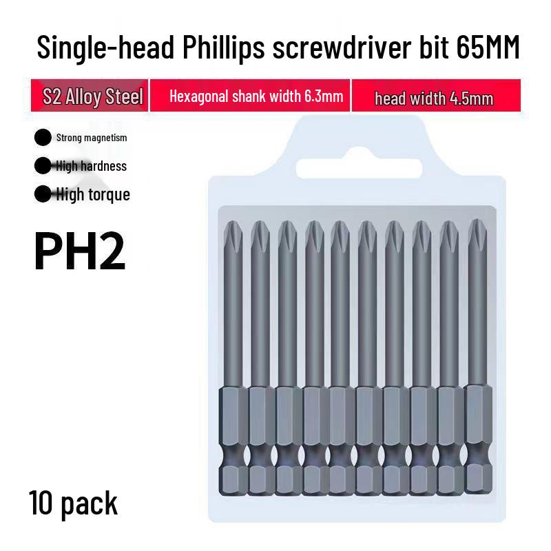 Strong Magnetic Phillips S2 Single Head Hex Shank Screwdriver Bit for Hand Drill - Super Hard, Small Head.