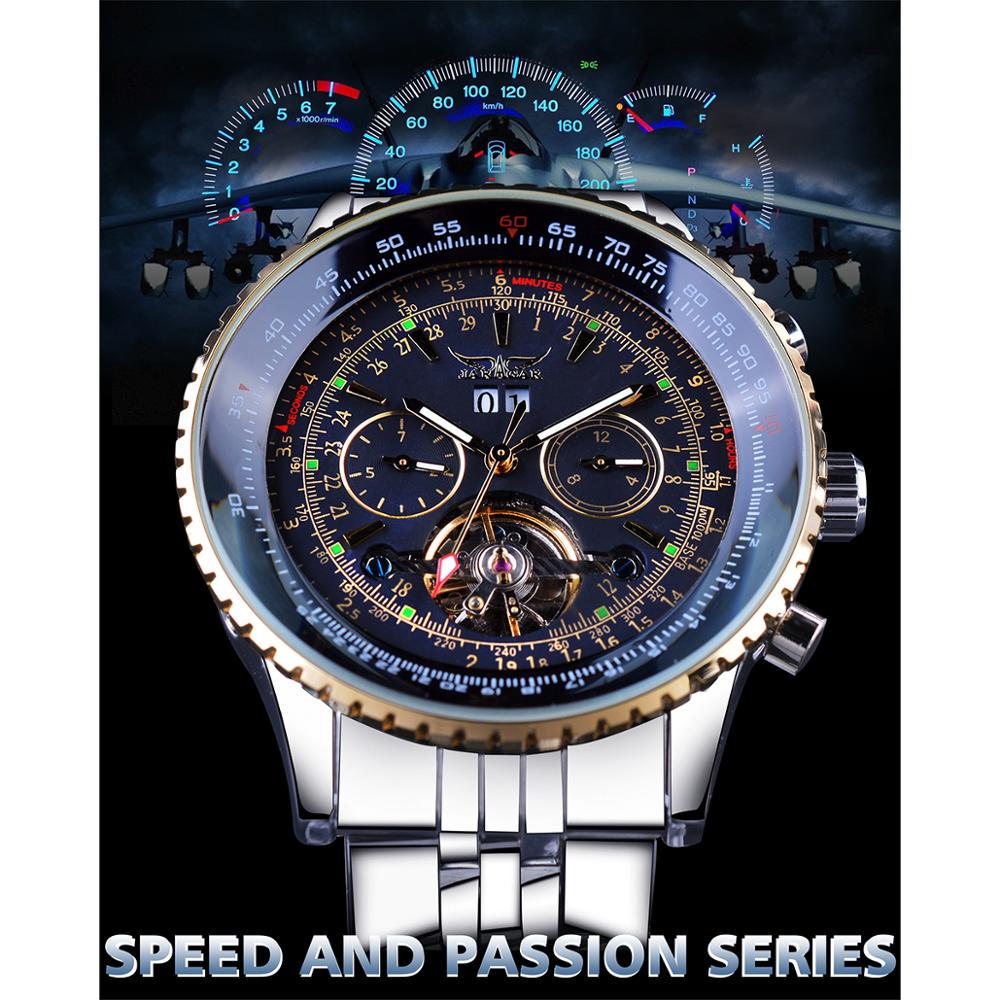 JARAGAR Flying Series Golden Bezel Scale Dial Design Stainless Steel Mens Watch Top Brand Luxury Automatic Mechanical Watch