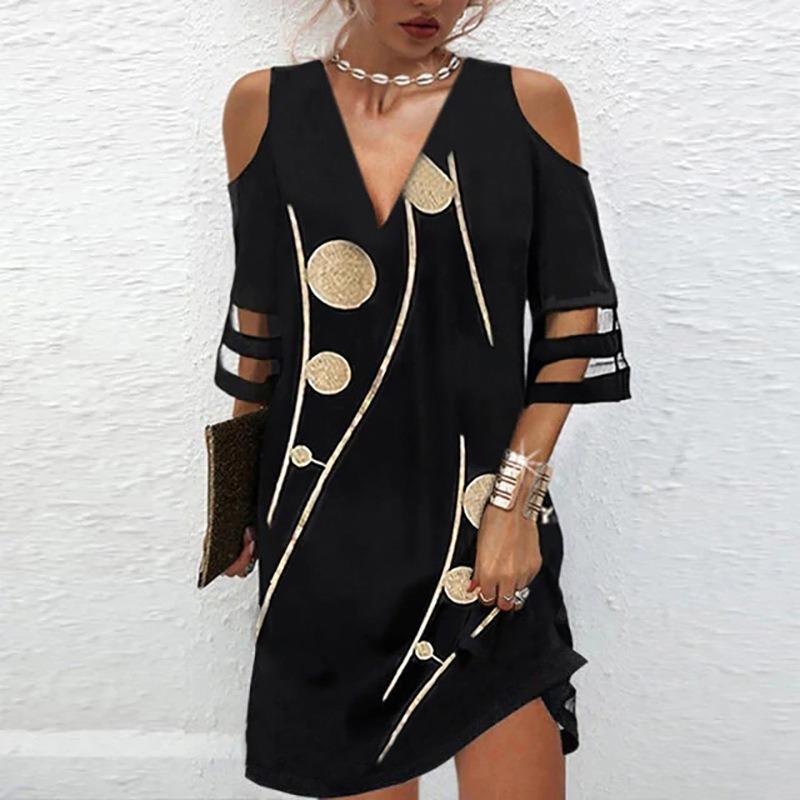 IHUASU Fashion Summer Spring Short Sleeve V-Neck Casual Dresses