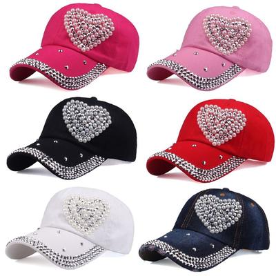 Fashion Baseball Caps Women Man Adjustable Heart Shaped Rhinestones Studded Peaked Cap Hip Hop Hat Kids Cotton Baseball Caps
