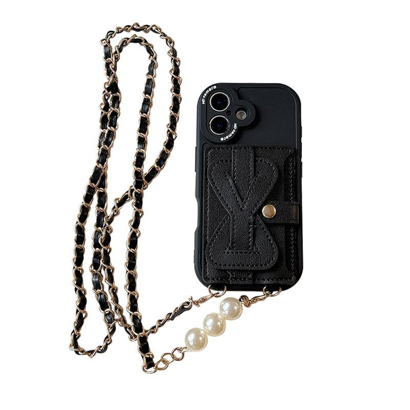 Simple Wristband Wallet Card Holder Phone Case for Apple 16 Crossbody Chain for IPhone17pro Pearl 15 Anti-fall