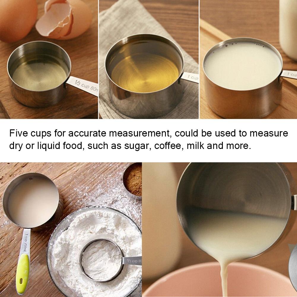 

5pcs set Stainless Steel Measuring Cups Kit Sugar Coffee Milk Kitchen Gadget Baking Tools